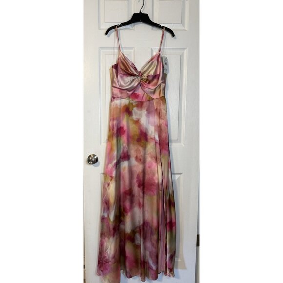 Aidan Mattox 10 Pink Floral Long Maxi Gown Dress Pockets Party Wedding NWT - Picture 9 of 13